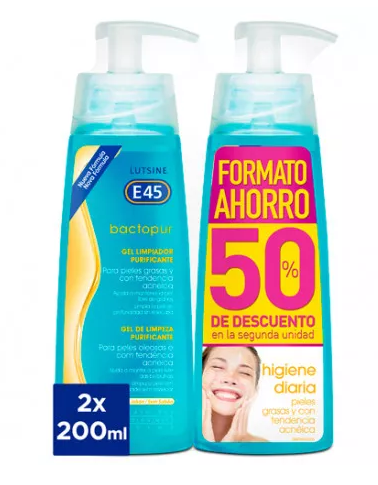 E45 Pack Bactopur Oczyszczający żel do mycia 2x200 ml