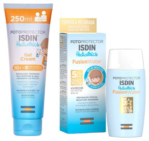 Pediatryczny krem żelowy z filtrem przeciwsłonecznym SPF 50+ + woda Fusion SPF 50