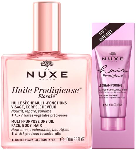 Opakowanie Huile Prodigieuse Florale 100 ml + szampon Sublime Shine 30 ml